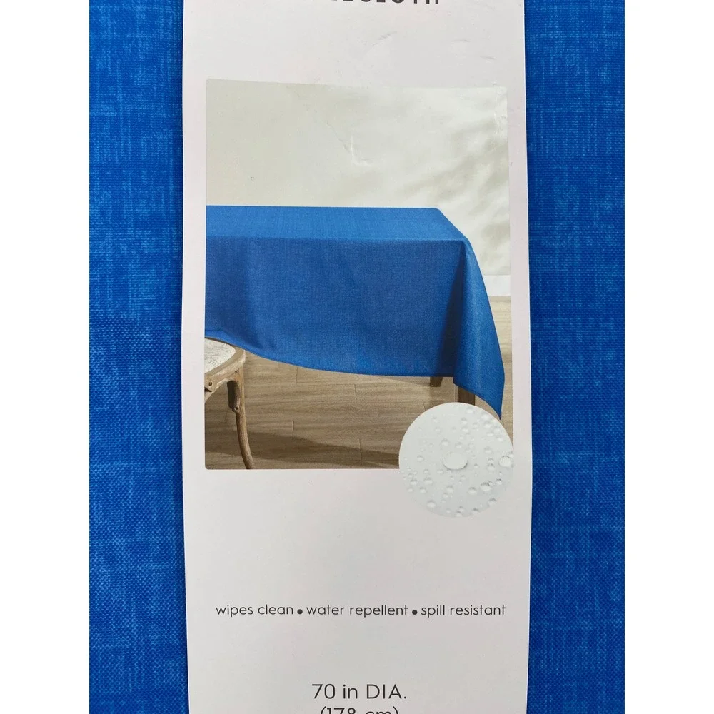 Laura Ashley Tablecloth Round 70in Cobalt Blue Indoor Outdoor Spill Resistant